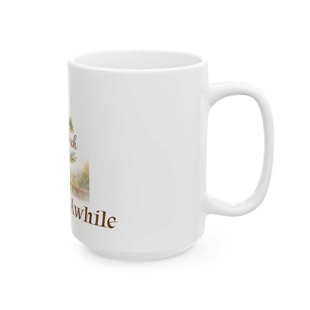 Back Porch Faith Ceramic Mug — “Come Sit Awhile” Country Coffee Cup